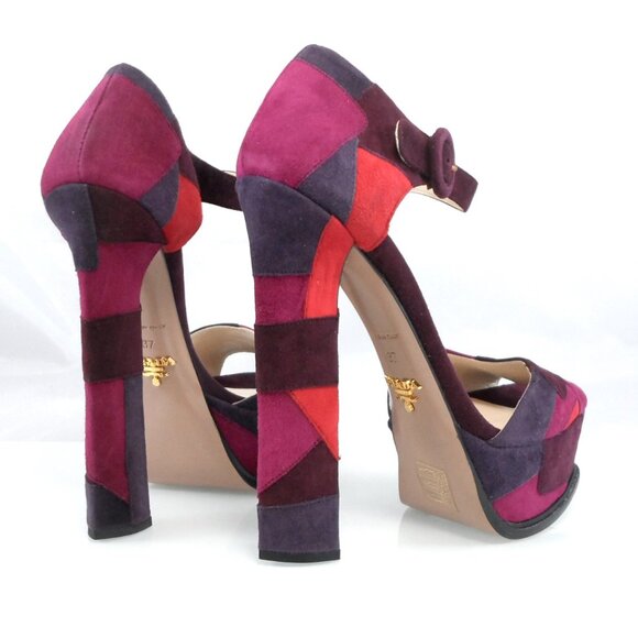 NIB$990 Collection Prada Patchwork d’Orsay Ankle Strap Platform Heels Vintage 37 - Picture 8 of 16